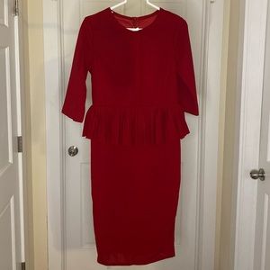 Red Peplum Midi Dress